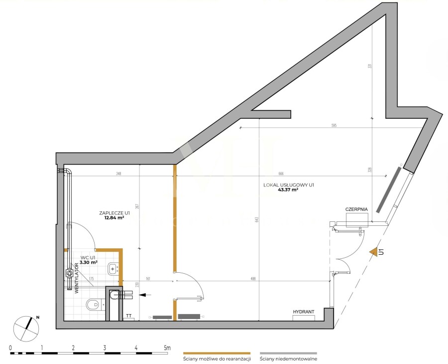 Warszawa, Ostrobramska, Świetny 60m2 Lokal Usługowy na Gocławiu z wysokimi Sufitamii i Witryną.